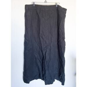 Flax Linen Maxi Skirt Slit Elastic Waist Large Black Lagenlook Prairie Boho